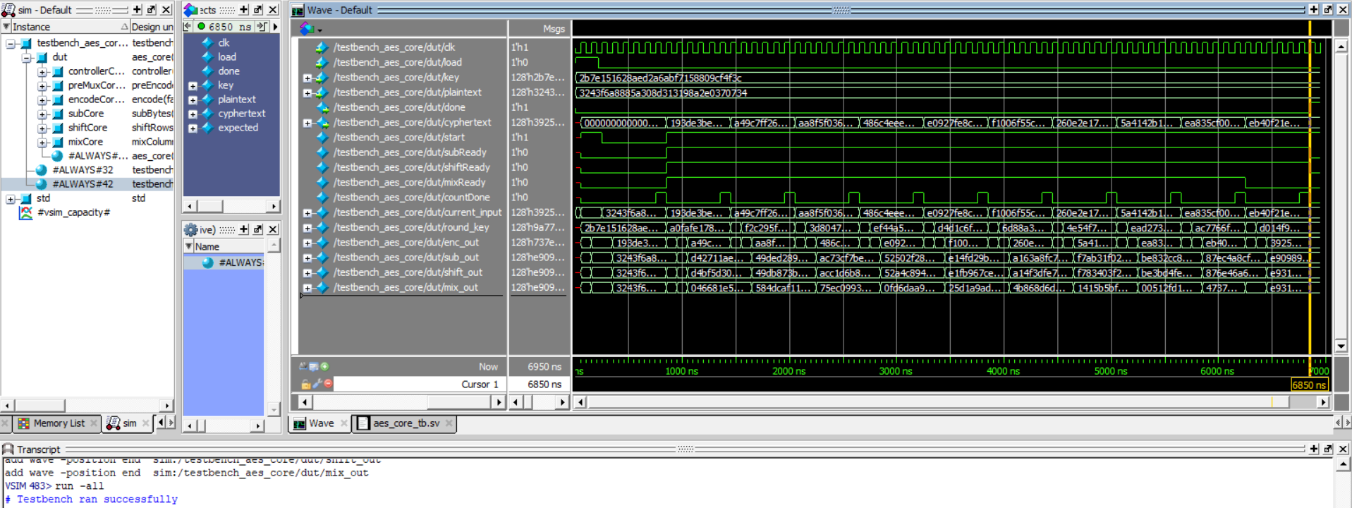 Successful test for AES_Core module